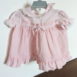 Vintage 80s swiss dot flocked pink 9-12 month EUC